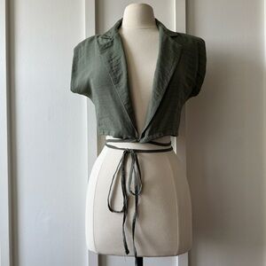 Venti6 Olive Green Cropped Wrap Blazer Top NWT‎